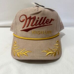 Miller‎ High Life Corduroy Trucker Hat Tan Mesh Logo Embroidered Snapback OSFM